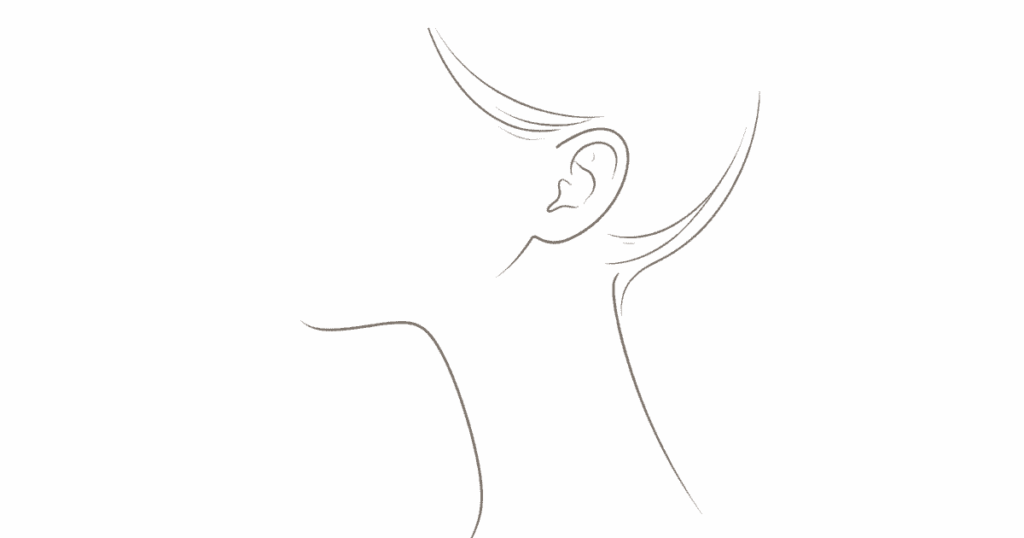 首と耳の近さをやわらかい線で表現したミニマルなイラスト