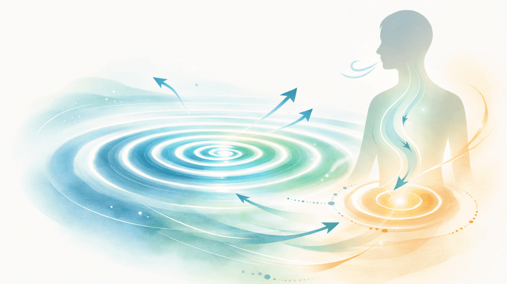 波紋が穏やかになる抽象イラスト。体の警戒がやわらぐイメージ